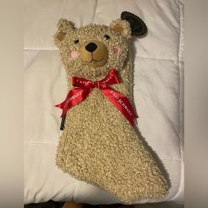 FAO SCHWARZ Light Brown Curly Teddy Bear Christmas Stocking NWT